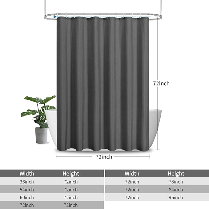 2-in-1 Waterproof Fabric Shower Curtain or Liner,Linen Textured,Breathable TPU & Washable Bathroom Shower Curtain Set with 12 Plastic Hooks,Modern,72"x72" Charcoalgrey