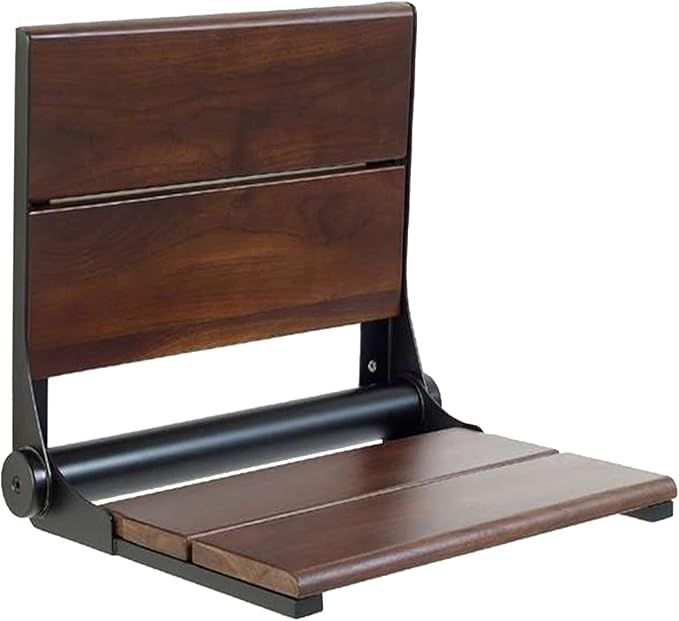Folding Shower Seat Wall Mounted with Back | 500 lbs Maximum Load Capacity | ADA Compliant Safety Assist Teak Shower Seat for Seniors, Handicapped, and Children | 304 Stainless Steel Frame | 18” x 16”