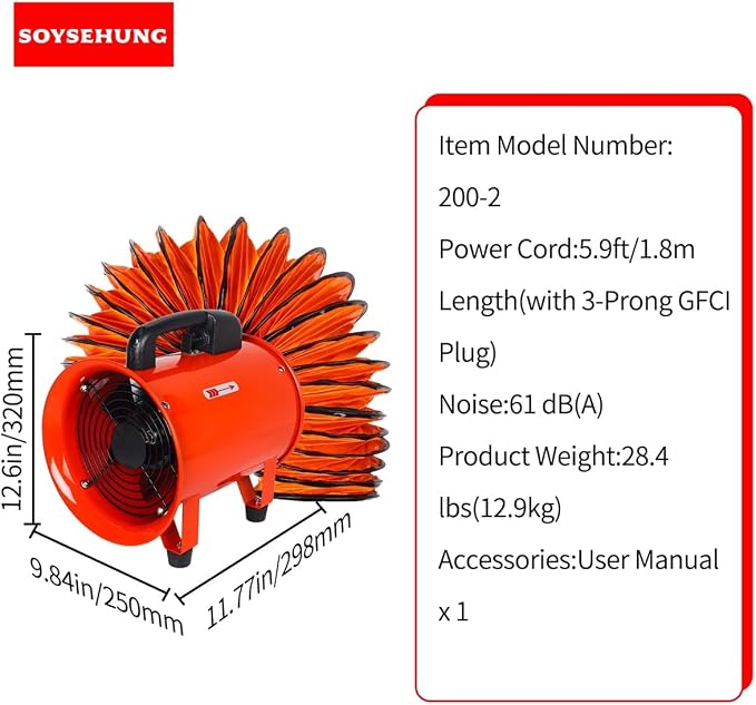8 Inch Industrial Portable Air Blower Ventilator - Image 7