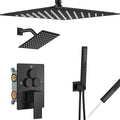 Aolemi Shower Faucet Set Ceiling Mount Shower System Rough-in Valve and Shower Trim Kit 16 and 6 Inch Dual Shower Head 2 in 1 Handheld Spray Push Button Diverter Matte Black