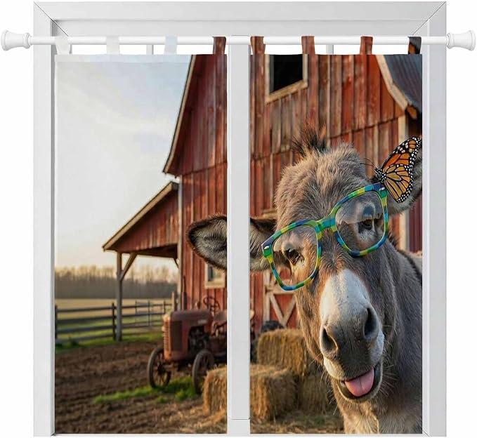 Farm Donkeys Bathroom Curtains 63 Inch Length, Window Curtains Tab Top by Unknown