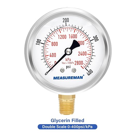 MEASUREMAN 2-1/2" Dial Size, Glycerin Filled Pressure Gauge, 0-400psi/2800kpa - Image 3