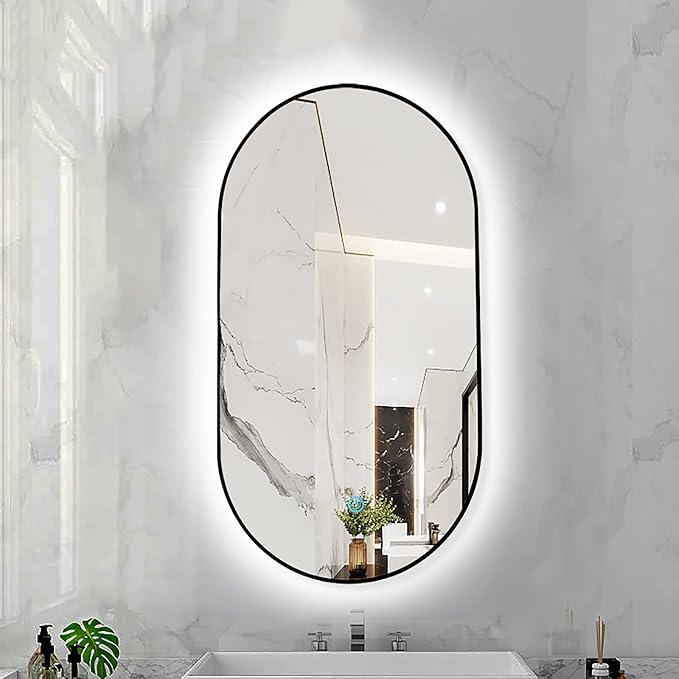 Oval LED Illuminated Bathroom Mirror, Wall-mounted Vanity Makeup Mirror by Unknown