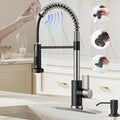 Smart Touch On Kitchen Faucet, 3 Modes Pull Down Sprayer, Sensor Activated, Ceramic Disc Valve, 360-Degree Rotation, 1 or 3 Hole Deck Plate. 10-Year Warranty. (KW-62NR, Brushed Nickel/Black)