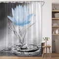 Lotus Shower Curtain Black White Grey Blue Flower Elegant Blooming Floral with Dew Spring Flower Reflection on Water Modern Romantic Polyester Fabric Bathroom Decor 70×84 Inch with Hook