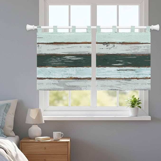 Blue Teal Kitchen Curtains 36 Inch Length, Small Window Curtains Tab Top - Image 9