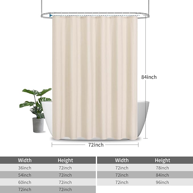2-in-1 Waterproof Extra Long Fabric Shower Curtain or Liner,Linen Textured,84 Inch Breathable TPU & Washable Bathroom Shower Curtain Set with 12 Plastic Hooks,Modern,72"x84" Cream