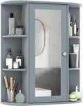 Tangkula Bathroom Medicine Cabinet, Wall Mounted Storage Cabinet with Mirror Door, Removable & 3 Adjustable Shelves, Wooden Hanging Wall Mirror Cabinet for Bathroom Living Room Laundry (Grey)