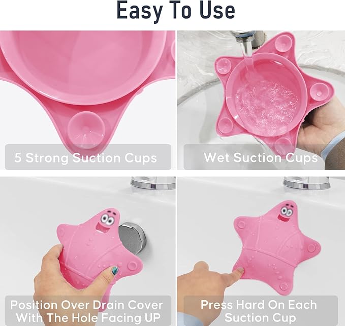 HengLiSam Bathtub Overflow Drain Cover, Starfish-Shaped Silicone Bath Tub Drain Plug with 5 Suction Cups, Adds 3-4 Inches of Water Depth, Pink