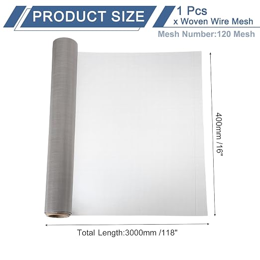 uxcell 120 Mesh 118" x 16" Woven Wire Mesh, 304 Stainless Steel Air Vent Filter - Image 2