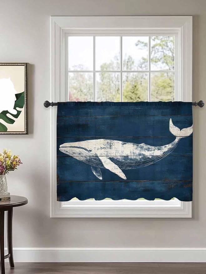 Sheer Curtains 54 Inch Length, Summer Whale Semi Sheer Curtains Light Filtering - Image 2