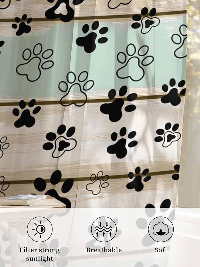 Sheer Curtains 54 Inch Length, Sage Green Beige Farmhouse Semi Sheer Curtains - Image 6