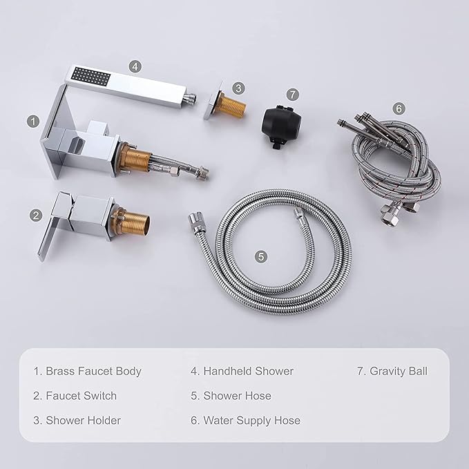 TapLong Modern Roman Tub Faucet with Hand Shower, Waterfall Deck Mount Bathtub Filler Faucet with Sprayer, Widespread 3 Holes Tub Shower Faucet Set in Polished Chrome, 02763CH