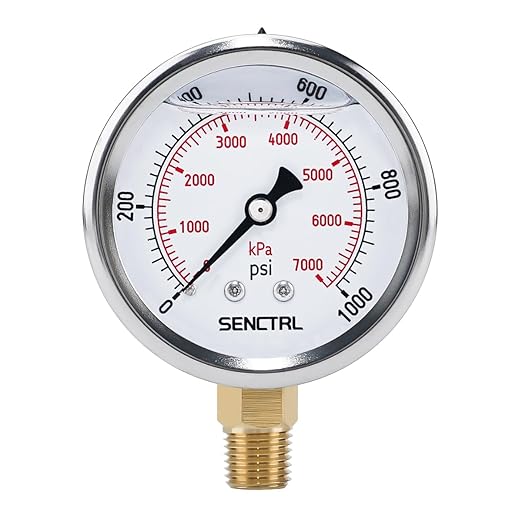 SENCTRL 0-1000 Psi Glycerin Liquid Filled Pressure Gauge, 2.5" Dial Size by senctrl