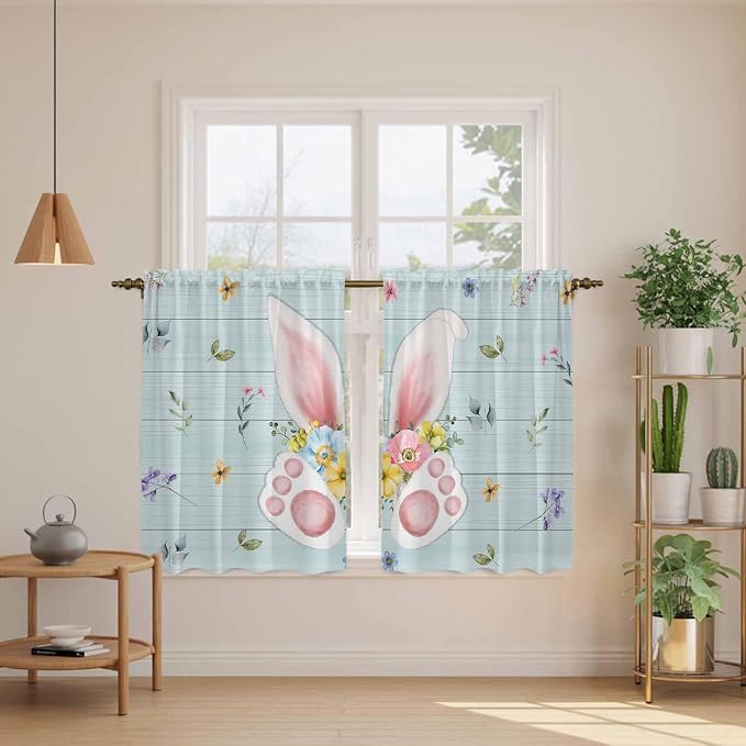Easter Kitchen Curtains 54 Inch Long 2 Panel Set, Rod Pocket Window Curtains - Image 3