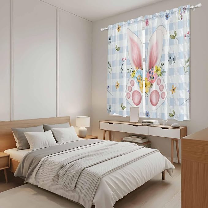 Easter Window Curtains 63 Inch Long 2 Panel Set, Rod Pocket Bedroom Curtains & - Image 4