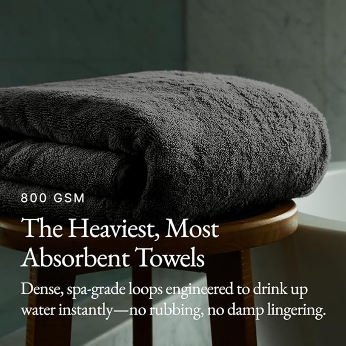 Italic Ultraplush 100% Australian Cotton Towels Standard 6 Piece Set, 2 Bath, 2 Hand, 2 Washcloths, 800GSM Lightweight, Highly Absorbent & Quick Dry Soft Resort Grade Towels (Charcoal)