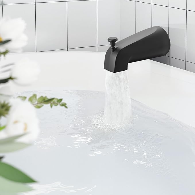 VEVOR Tub and Shower Faucet Set, Complete with 5.1-Inch Rainfall Shower Head and Bathtub Spout, 5-Setting Adjustable Spray, Single-Handle Tub Trim Kit with Brass Pressure Balancing Valve, Matte Black