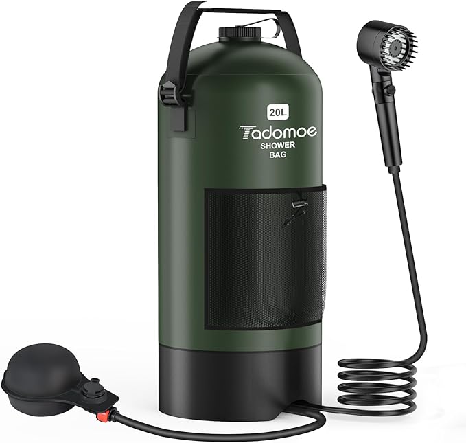 Portable Shower for Camping, 5 Gal/20 L Solar Heating Camping Shower Bag with Shower Pump, Portable Shower Head, Essential for Camping,Festivals, Overlanding, Beach Trips