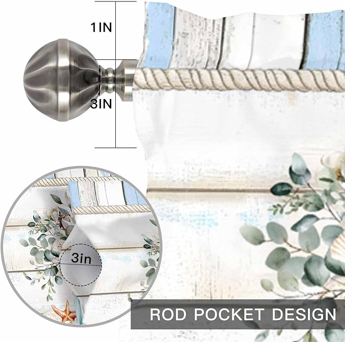 Kitchen Valances for Window, Ocean Starfish Conch Shell Eucalyptus Light - Image 6