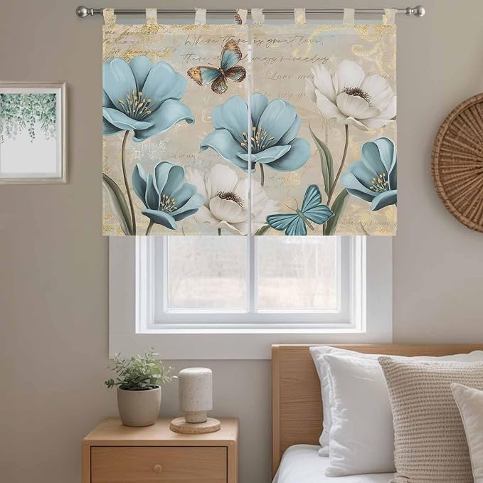 Spring Flowers Kitchen Curtains 45 Inch Length, Short Cafe Window Curtains Tab - Image 9