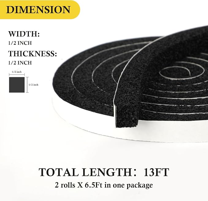 fowong Low Density AC Foam Weather Stripping -1/2" W X 1/2" T, Window Seal - Image 2