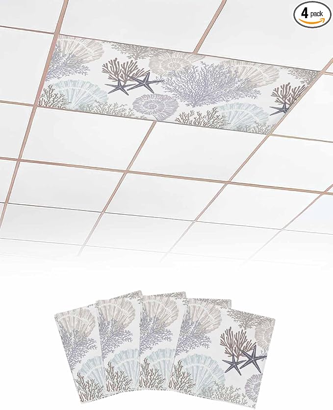 Fluorescent Light Covers for Ceiling Lights Nautical Coastal Ocean Coral by Home+L6