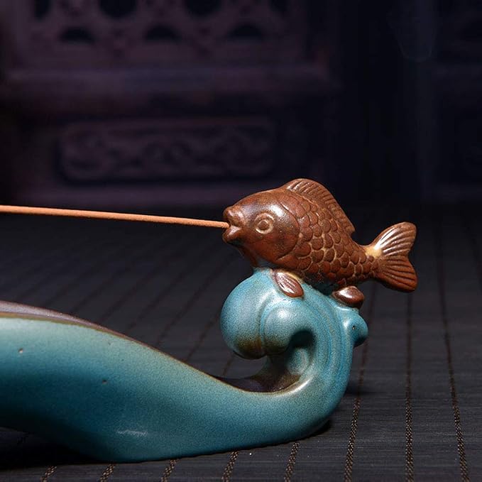 NAGU Cute Incense Holder Fish, Ceramic Incense Stick Holder Double Incense - Image 4