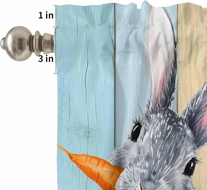 Easter Kitchen Curtain Set, Spring Grey Rabbit Carrots Colorful Wooden Plank - Image 5
