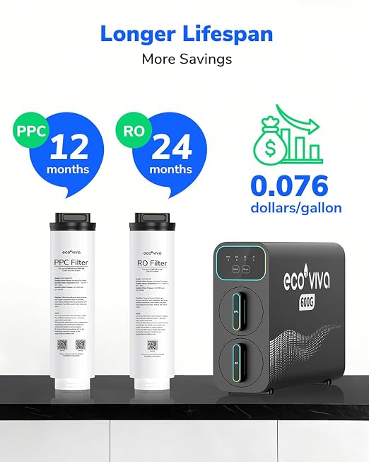Ecoviva E6 Compact-Thin 5" Width Reverse Osmosis Water Filter Under-Sink 600GPD - Image 7