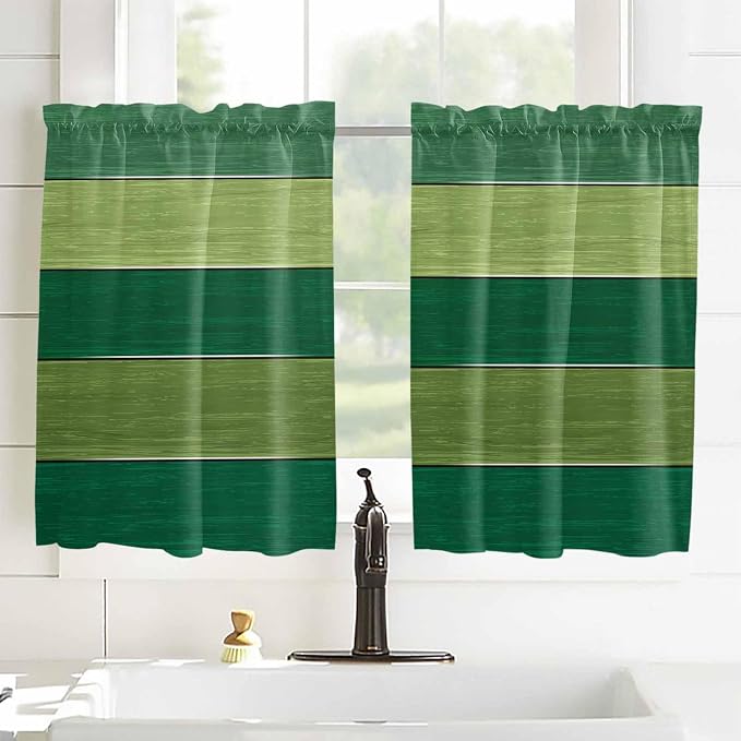 Farm Retro Green Wood Grain Window Valance Curtains, Rustic Wooden Plank - Image 4