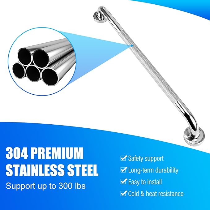 supregear Grab Bars for Bathtubs and Showers, Anti Slip Bathroom Grab Bars for Seniors, 304 Stainless Steel Safety Shower Handle, Toilet Handicap Elderly Assist Bathroom Wall Handle, 24 inch