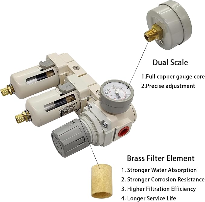 YSIL 3/8" NPT Air Filter Dryer Double Air Filters Compressor Water Separator - Image 4