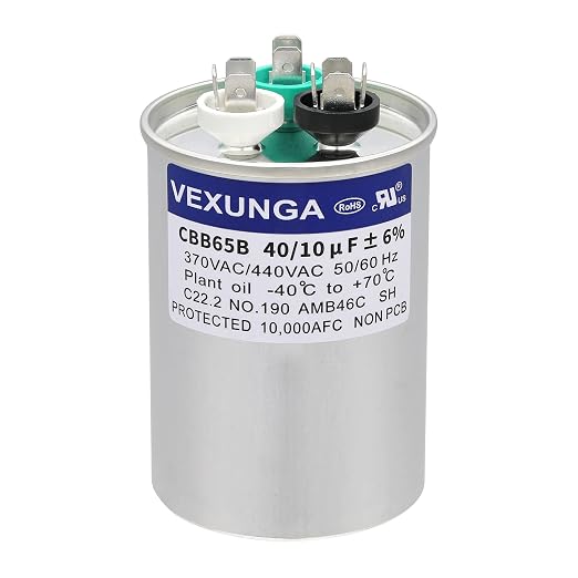 VEXUNGA 40/10 uF 40+10 MFD 370VAC or 440VAC Dual Run Start Round A/C Capacitor by VEXUNGA