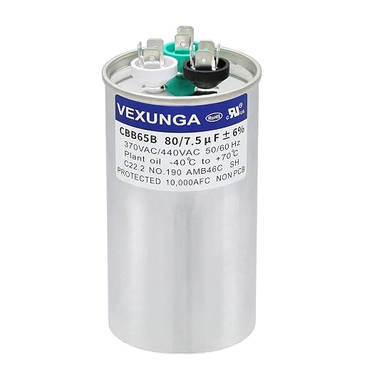VEXUNGA 80/7.5 uF 80+7.5 MFD 370V or 440V Dual Run Start Round A/C Capacitor by VEXUNGA