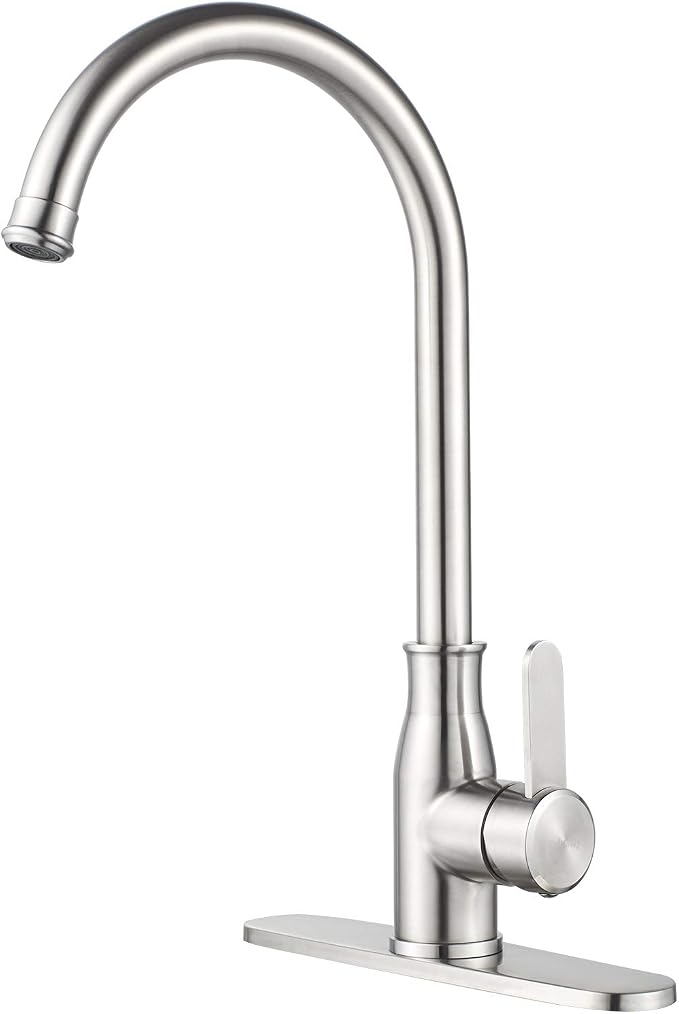 Single Handle Kitchen Faucet Stainless Steel Brushed Nickel，Modern High Arc by KOHONBY