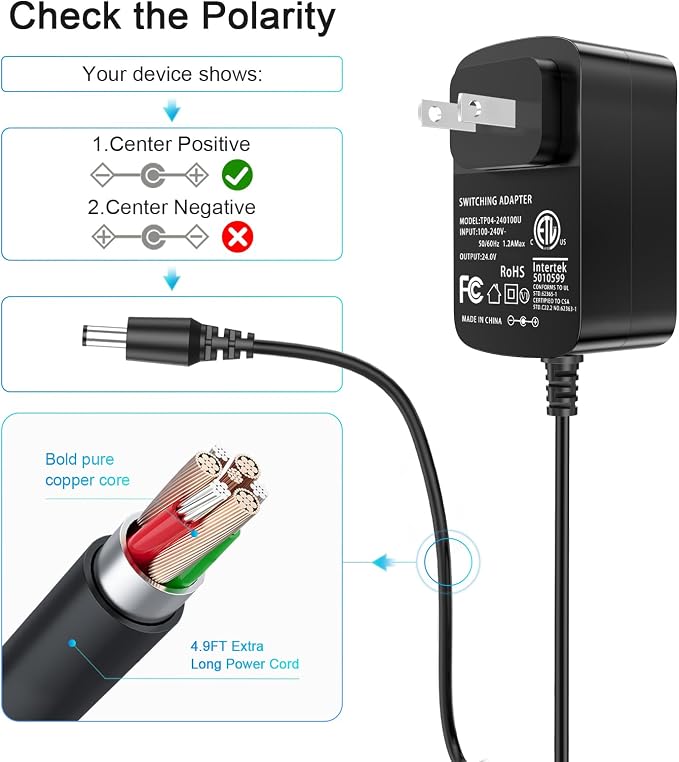 100V-240V to 24V Power Supply, 24V 1A Power Adapter 5.5x2.1mm - Image 5