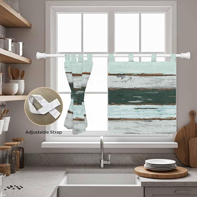 Blue Teal Kitchen Curtains 36 Inch Length, Small Window Curtains Tab Top - Image 5
