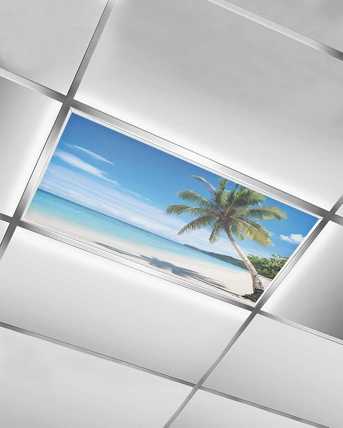 Yukro 1 Pack Beach Palm Tree Fluorescent Light Covers Summer Ocean Blue Sky by Unknown