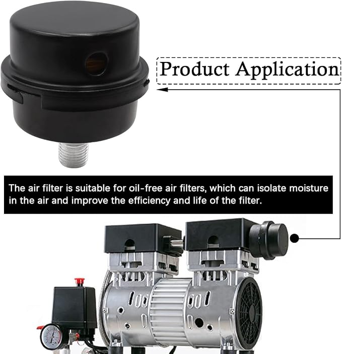 2 pcs 3/8" Thread Air Compressor Silencer, Air Compressor Intake Filter Sound - Image 3
