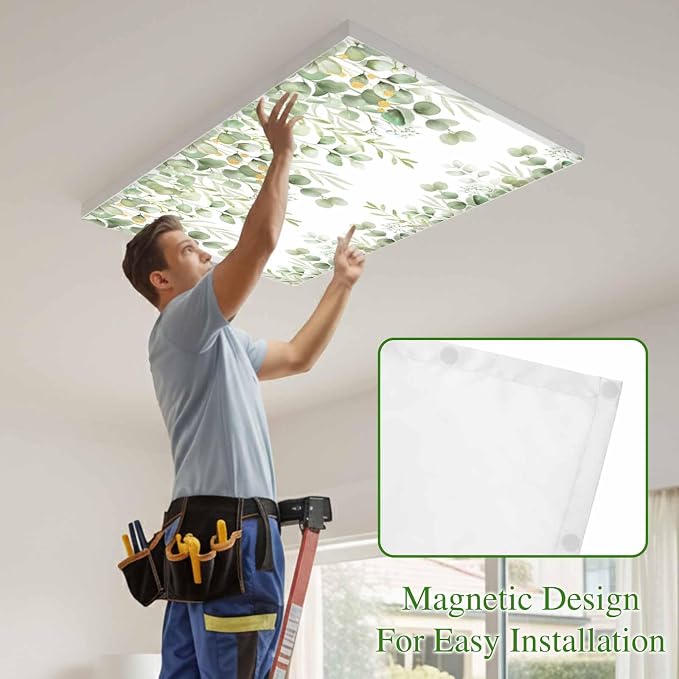 Fluorescent Light Covers for Ceiling Lights Sage Green Eucalyptus Leaves - Image 3