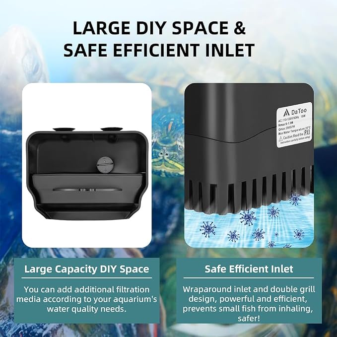 Turtle Tank Filter Internal Power Aquarium Filter Low Water Level Biofiltration - Image 5