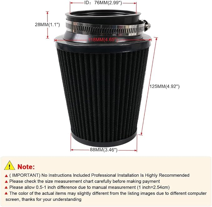 Clamp-On Cold Air Intake Filter, High Performance, Washable Filter, Replacement - Image 3