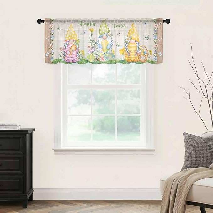 Easter Sheer Valances for Windows 42"x18", Light Filtering Kitchen Curtains - Image 9