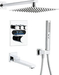 Lefton Shower System in Fahrenheit Display (Battery-free), 10” Overhead Shower Head with All-in-one Handheld Spray Showerhead and Bathtub Faucet, 4-in-1 Control System, SSWM2502 (Chrome)