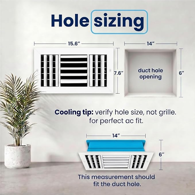 14x6 Inch Aluminum 3-Way Air Flow Vent Cover Wall or Ceiling – Quiet HVAC Wall - Image 3