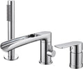TapLong Waterfall Roman Tub Faucet with Hand Shower, Widespread Deck Mount Bathtub Faucet with Sprayer, Single-Handle 3-Holes Bathtub Shower Faucet Set in Chrome, 03119CH