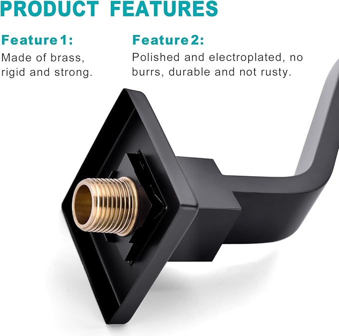 16 Inch S Shape Matte Black Shower Head Arm, Square Wall Mounted Shower Arm and Flange Included