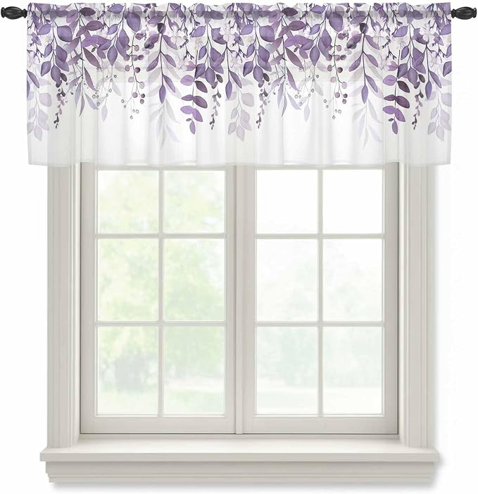 Eucalyptus Leaves Sheer Valance Curtains by Houseown