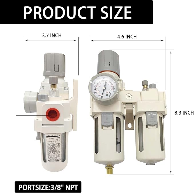 YSIL 3/8" NPT Compressed Air Filter Regulator Lubricator Two Units Combo Air - Image 4